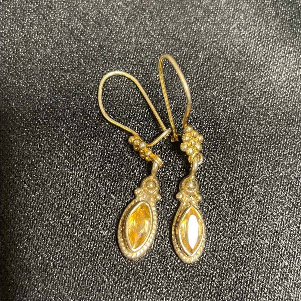925 Stamped Citrine Earrings Vintage Artisan Made